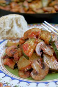 italian style zucchini and mushrooms on plate