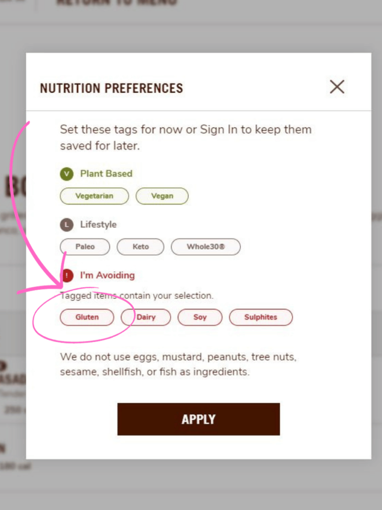 chipotle ordering preferences for gluten free