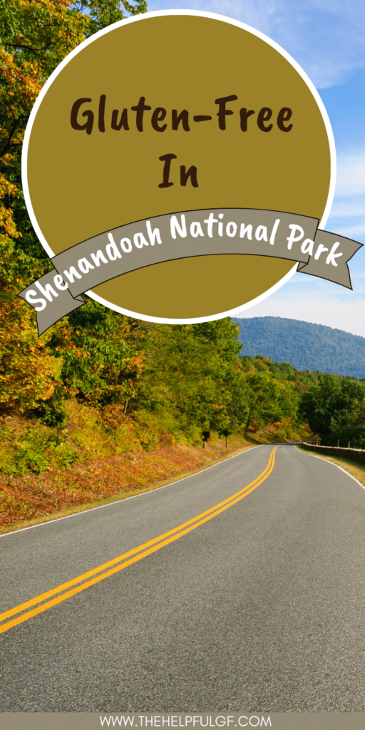 pin image featuring skyline drive with pin text gluten free in shenandoah national park
