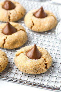 gluten free peanut butter blossoms on cooling rack