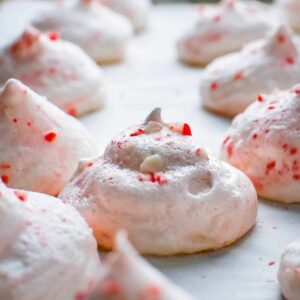 peppermint meringue cookies on baking sheet