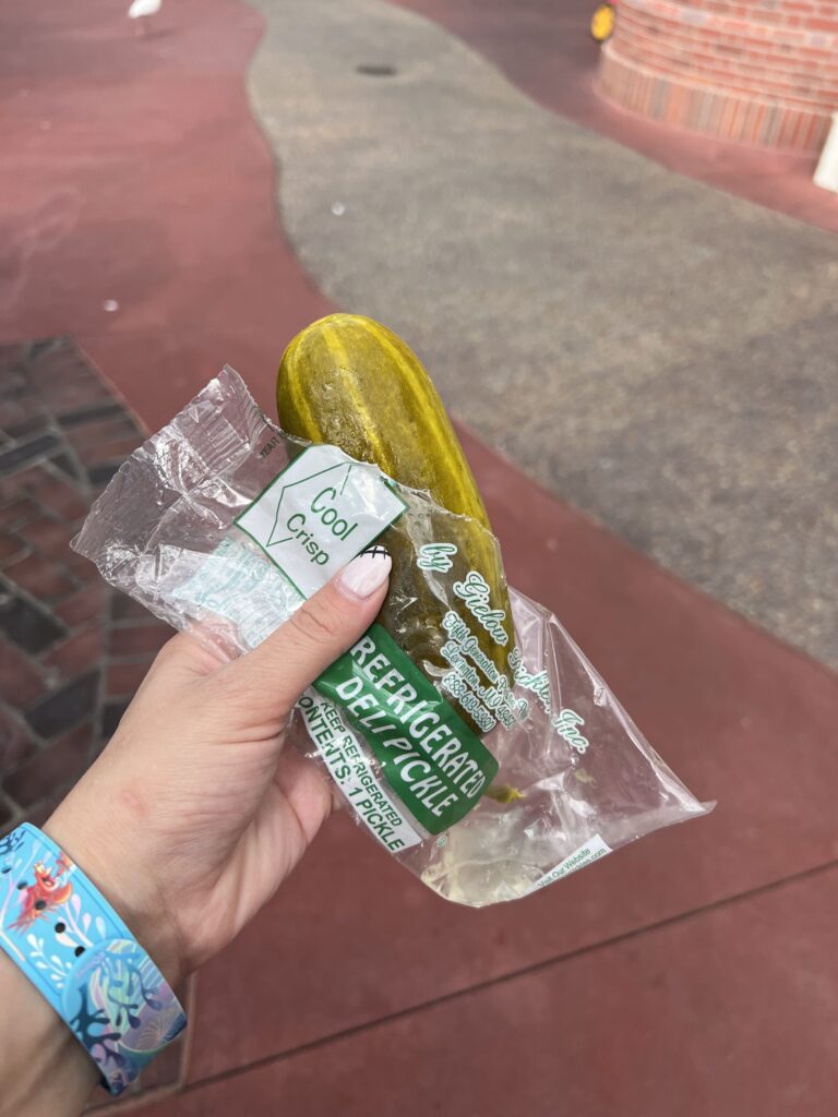 Giant Pickle in package at Liberty Square Market in Magic Kingdom