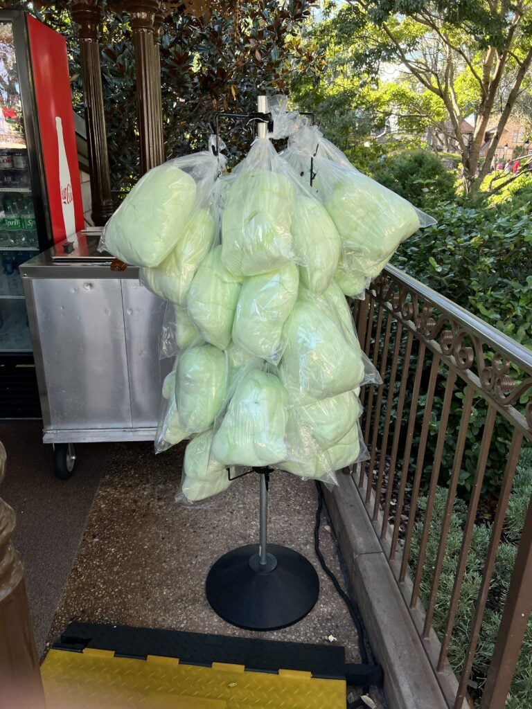 Bags of Cotton Candy as a gluten free snack available at multiple locations across all parks