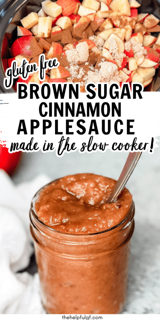 pin image for slow cooker brown sugar cinnamon applesauce with pin text gluten free