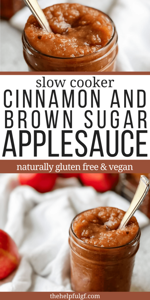 pin image for slow cooker brown sugar cinnamon applesauce with pin text naturally gluten free & vegan