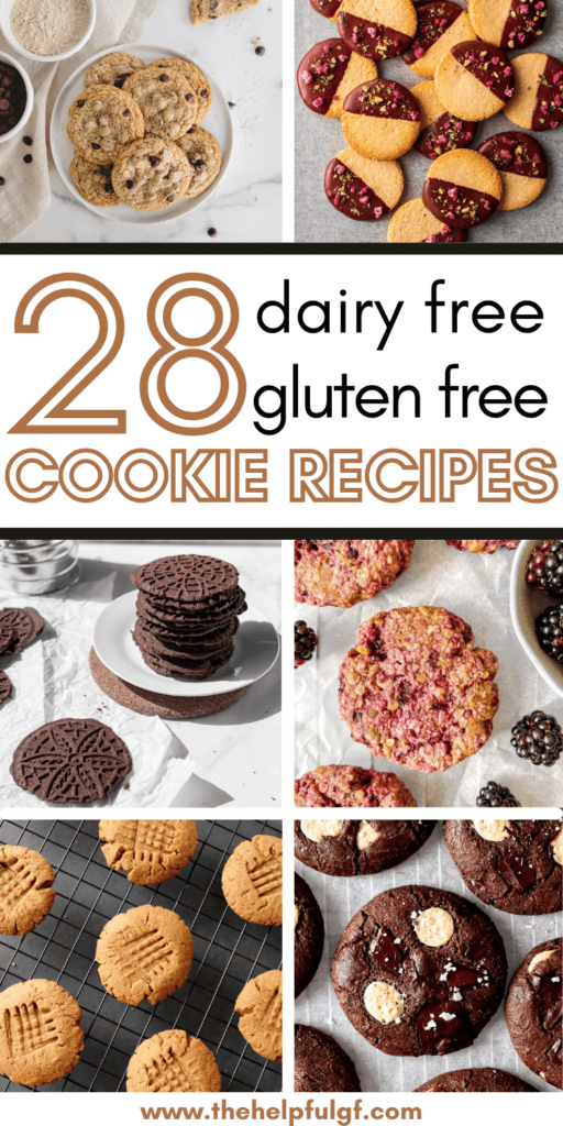 pin image with collage of dairy free gluten free cookies with pin text gluten free dairy free cookie recipes