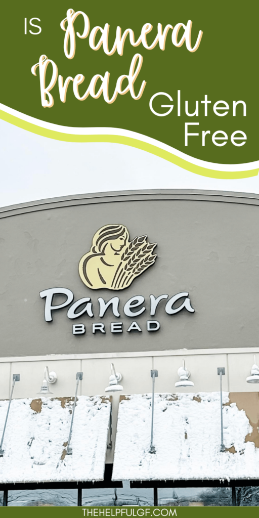 A photo of the outside of a Panera Bread restaurant with a text overlay at the top that says 'Is Panera Bread Gluten Free'