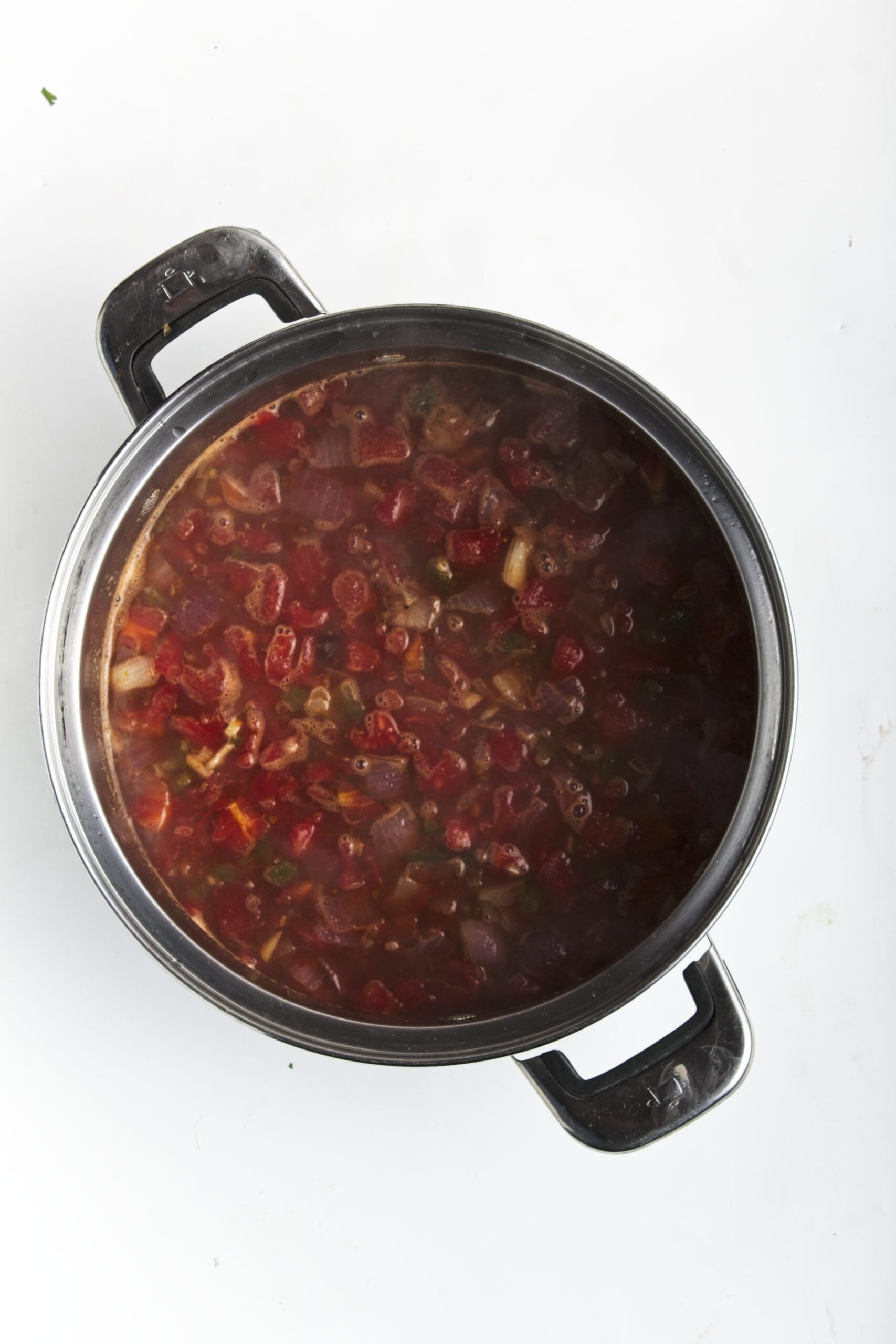 Vegan Tortilla Soup Cooking in a large soup pot