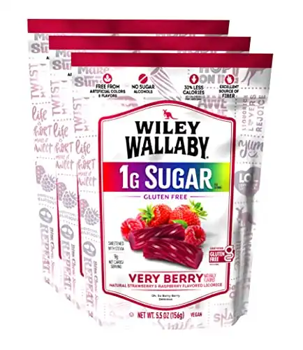 Wiley Wallaby Very Berry Gluten Free Gourmet Australian Style Soft & Chewy Licorice Candy Twists (Pack of 3)
