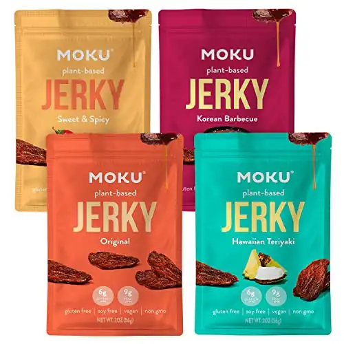Moku Plant-Based Mushroom Jerky, Vegan Jerky, Gluten Free, Soy-Free, 2.0 Oz Ea Variety Pack