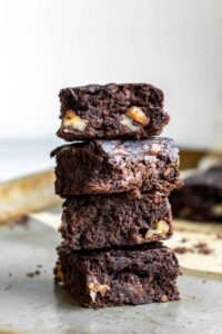 stack of four gluten free banana brownies