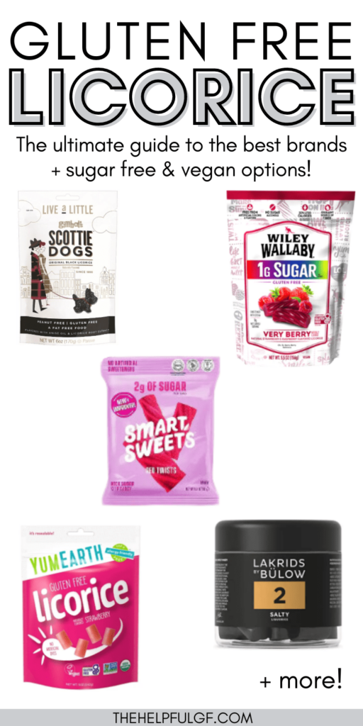 pin image of gluten free licorice brands in a collage