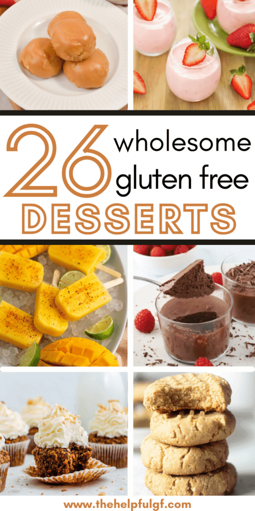 pin image with collage of gluten free desserts
