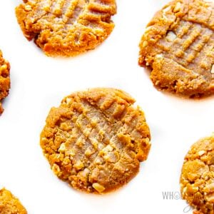sugar free keto peanut butter cookies on white background
