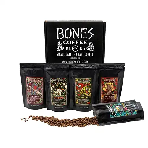 Bones Coffee Company NEW World Tour Sample Pack | Ground Coffee Beans Sampler Gift Box Set