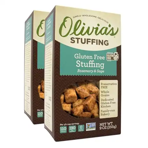 Olivia's Croutons Gluten Free Stuffing Mix - Rosemary & Sage Herb Seasoned Dressing, 9 Ounce (Pack of 2)