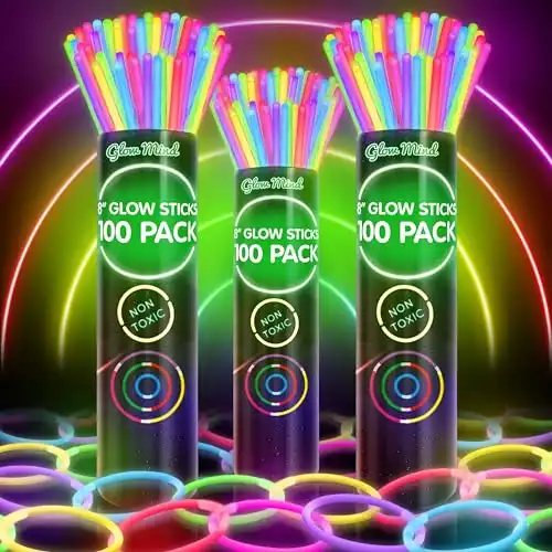 Ultra Bright Glow Sticks Bulk - 8" Glowsticks Party Favors with Bracelets and Necklaces, 300 PCS