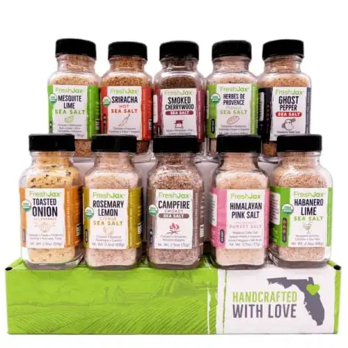 FreshJax Sea Salt Organic Spice Kit | 10 Sampler Bottles Gift Box