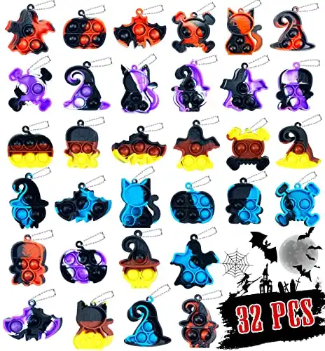 Halloween Mini Pop Fidget Keychain Toys Pack, 32 PCS