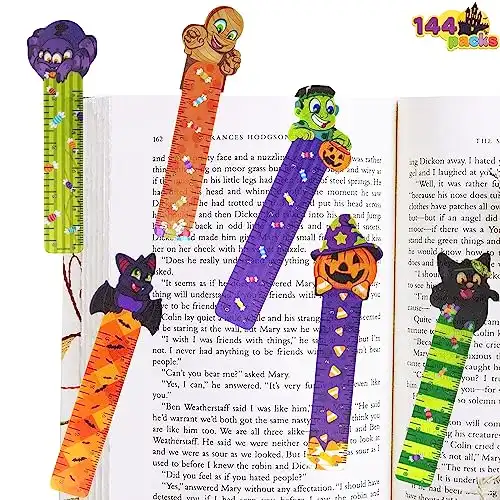 Halloween Bookmark Rulers Party Favor Pack (6 Designs) with Halloween Themed Prints, 144 PCs