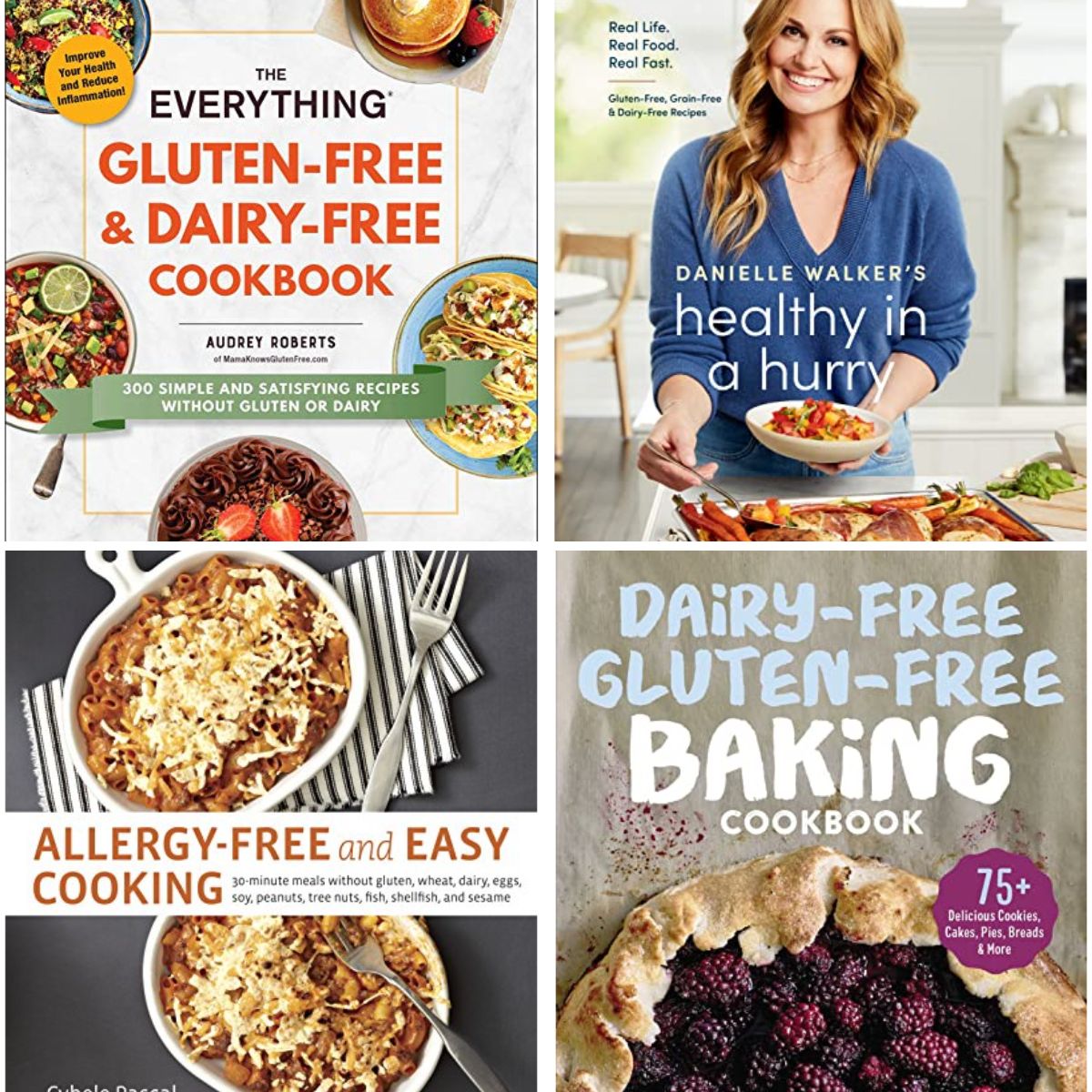 collage of four gluten free dairy free cookbooks thumbnail