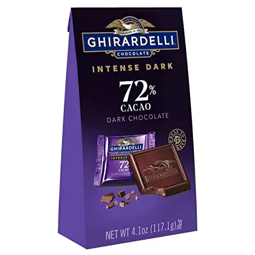 GHIRARDELLI Intense Dark Chocolate Squares, 72% Cacao Chocolate for Holiday Gifts and Stocking Stuffers, 4.1 Oz Bag (Pack of 6)