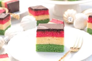 Gluten Free Rainbow Cookies on plate with fork