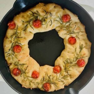 christmas wreath shaped gluten free foccacia