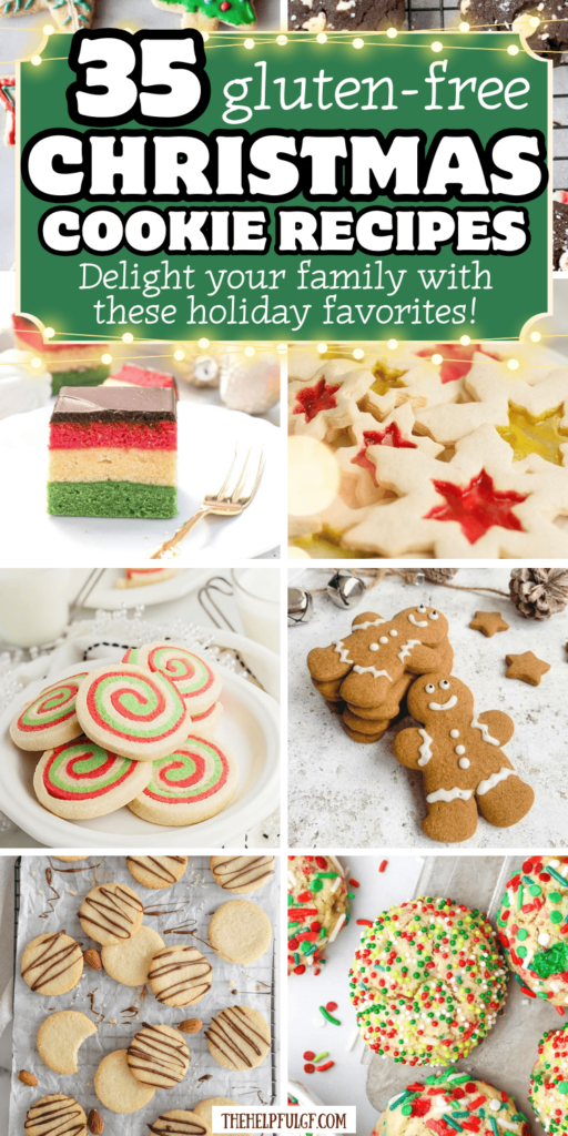 pin image with collage of gluten free christmas cookies