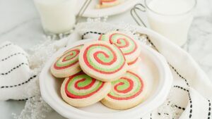 gluten free christmas pinwheel cookies on plate