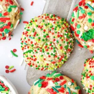 gluten free christmas sprinkle sugar cookies with red and green sprinkles