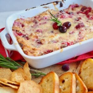 cranberry cream cheese dip in baking dish