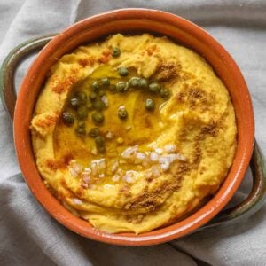 warm greek fava bean split pea dip