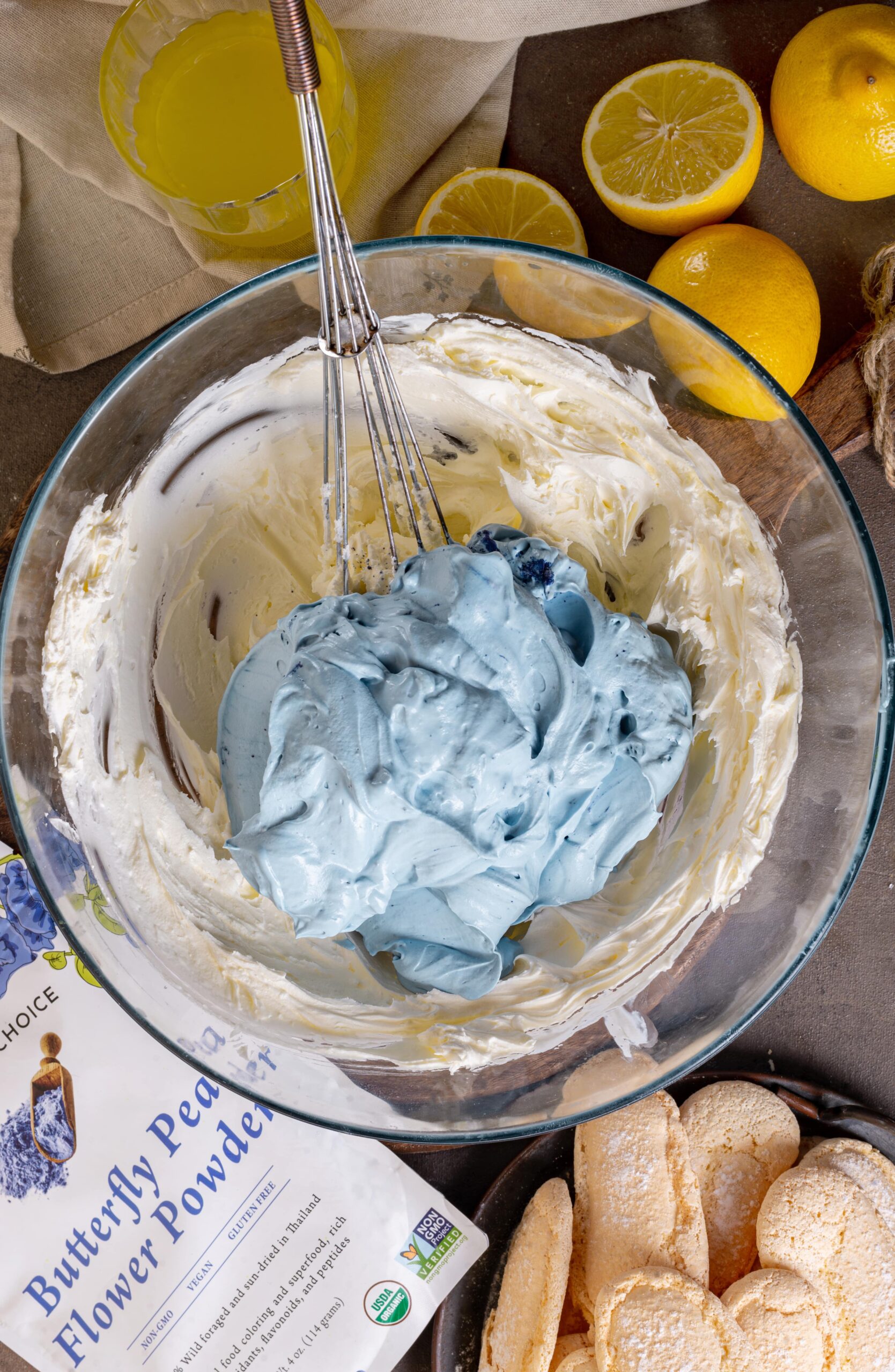 Tiramisu marscapone with butterfly pea